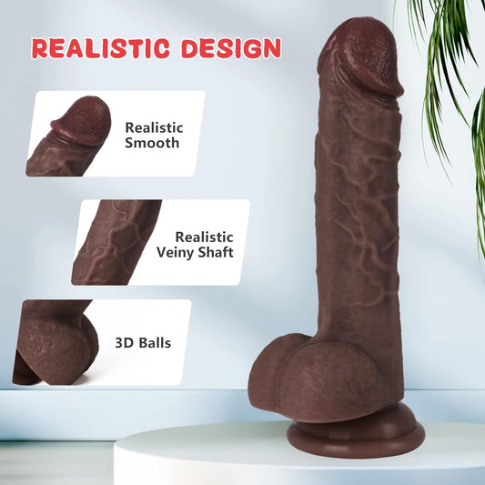 Realistic Dildo – 7.8" Liquid Silicone Toy with Strong Suction Cup, Hands-Free G Spot Focused Design for Women & Beginners (Brown)